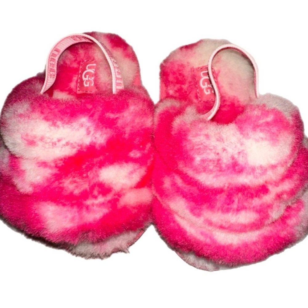 UGG Fuchsia and Cream Fluffy Slippers